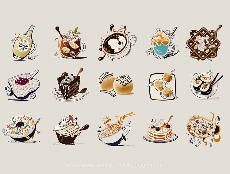 图片[6]-30款时尚潮流涂鸦快餐美食甜品点心餐饮插图插画ai设计素材源文件-cg男孩