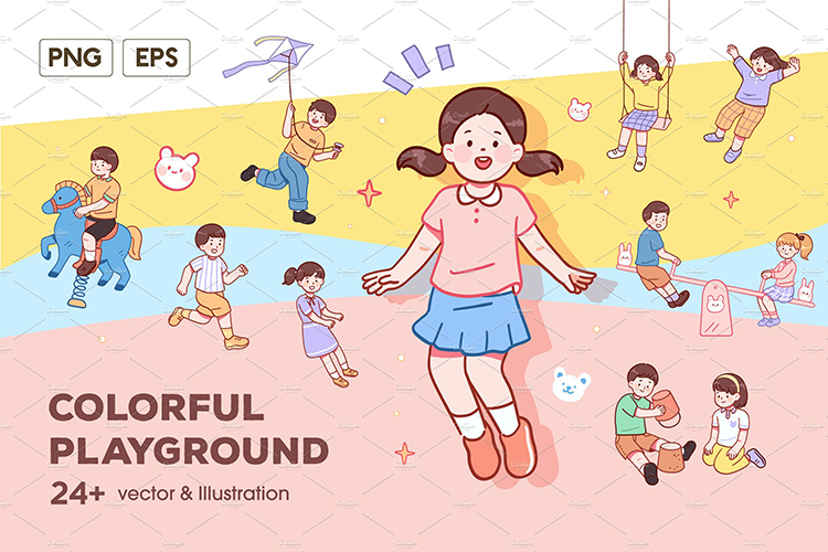 儿童孩子操场健康游玩矢量插图插画图片设计素材Ai矢量源文件素材-cg男孩