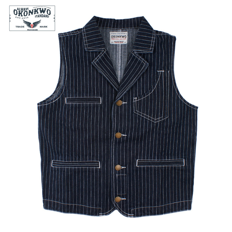 New Autumn and Winter Men's Striped Denim Vest with Suit Collar, Biker Style, Multi-Pocket Hunting Vest