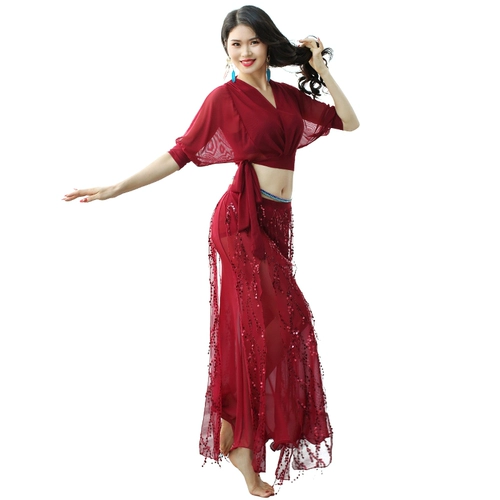 Спортивная одежда, блестки для ногтей, длинная юбка, костюм для танцевального шоу, подходит для начинающих