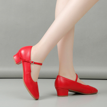 Professional performances dance shoes female summer soft sole practising shoes in leather and dance shoes in square dance shoes