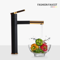 Modern light and luxurious terrace with drawn-out rotating tap black gold high bar hot and cold tap surface basin tap full copper