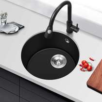 Round Quartz Stone Sink Home Kitchen Wash Basin Bar Counter Bench Down Single Groove Package Black Granite Dishwashing Pool