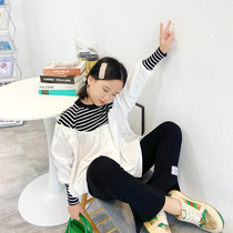 Girl autumn suit 2021 New Tide early autumn Korean childrens dress childrens doll shirt split Bell pants two-piece set