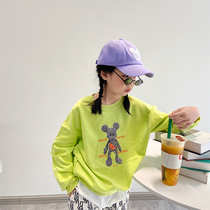 Girls  casual sweater fake two-piece stitching 2021 spring new Korean version of the foreign style childrens loose hole top tide