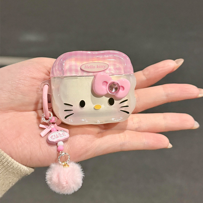 Cartoon Pink Kitty Cat Bow Tie Suitable for Apple AirPods 4Th Generation Earphone Protective Cover Pro3 Earphone Case