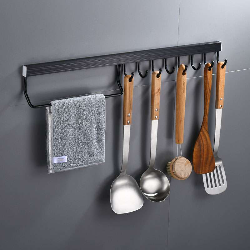 Punch-free black kitchen adhesive hook rack sink wall hanging spoon shovel storage rack multifunctional kitchen and bathroom rack