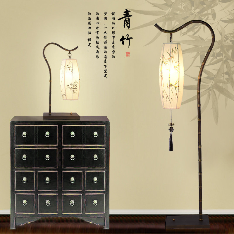 Hand Painted New Chinese Floor Lamp Imitation Ancient Hotel Tea Building Standing Modern Retro Iron Art Book House Bedroom Floor Lamp-Taobao