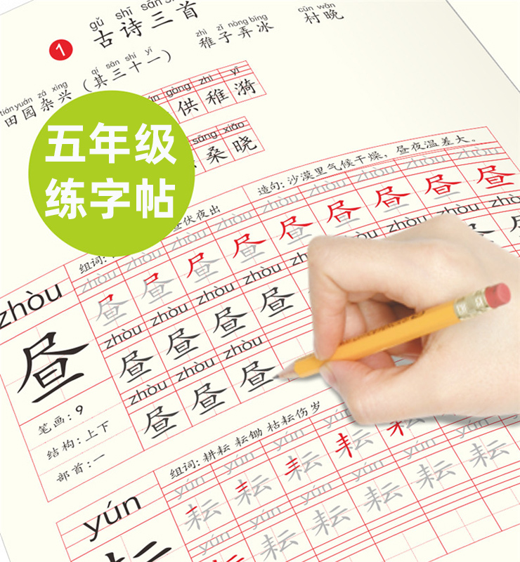 Primary school students 5th grade Practicing Copywriting new version 2021 Department of Education Teaching Materials Language Sync up and down Book Calligraphy Books Chinese Characters Hard Pen Calligraphy Sketching Bento 5 Grade Writing Letturology 5 Grades of Writing and Writing Table