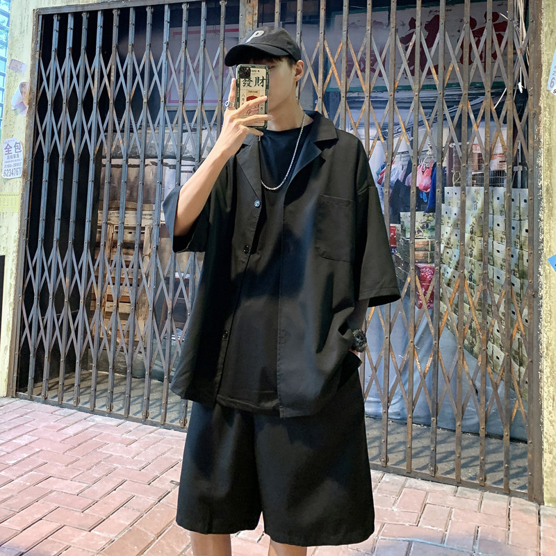 Summer Western-style suit Male jacket Korean version Trend thin short sleeve shorts set with matching uppie handsome jacket jacket
