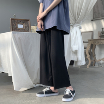 Summer Pituality Ice Silk Broadlegged Pants Male Korean Version Trend Loose Straight Barrel Pendant Feel Casual Pants Guys Boomers