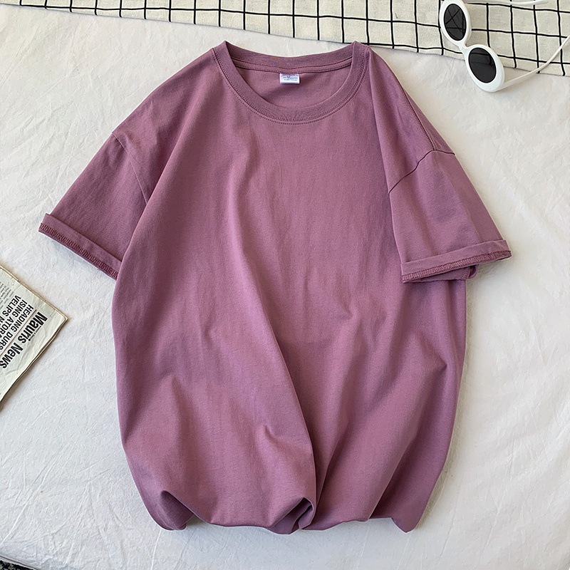 Grape PurpleShort sleeve T-shirt schoolboy Solid color trend Undershirt white Half sleeve Chaopai Versatile Basic fund student Built in Compassionate