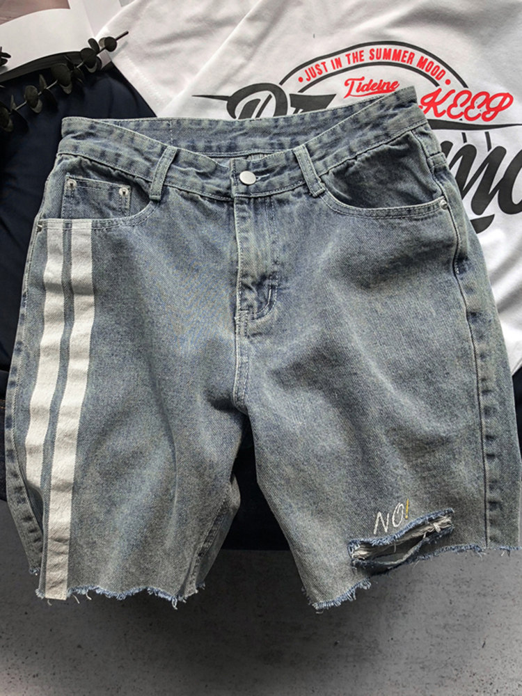 Jeans men's fashion brand loose five-point shorts men's horse pants hole beggar pants Summer thin 5-point five-point pants