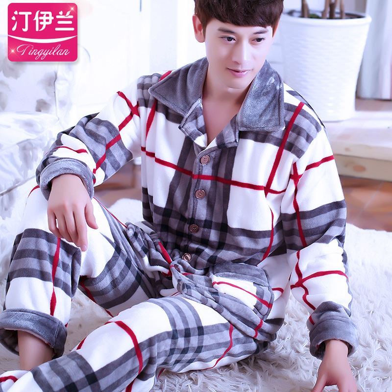 Winter pajamamens bộ bông mùa đông mùa thu dài tay áo và các mô hình mùa đông cộng với mens đất nhung ấm dày nhung san hô bông len.