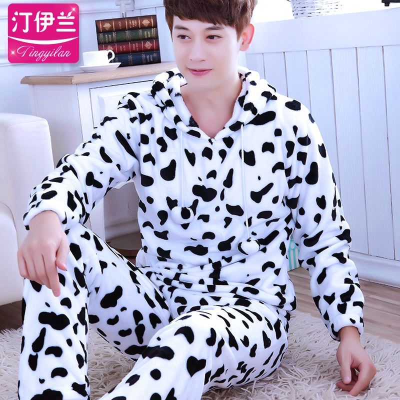 Winter pajamamens bộ bông mùa đông mùa thu dài tay áo và các mô hình mùa đông cộng với mens đất nhung ấm dày nhung san hô bông len.