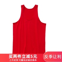 Middle-aged mens vest hurdler pure cotton undershirt Wedding base shirt red cotton summer thin section