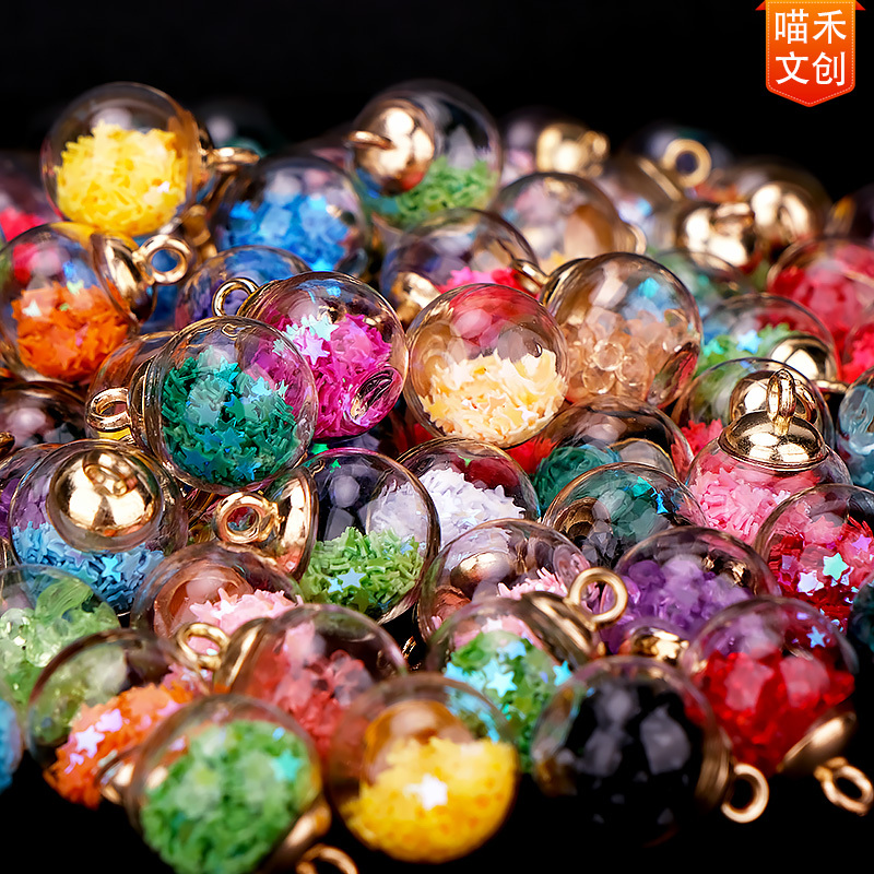 Colorful Sequin Crystal Glass Ball Pendant Handmade DIY Jewelry Accessories Keychain Backpack Beaded Hanging Decoration