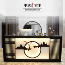 New Chinese style cashier retro solid wood bar table Teahouse pedicure Health Beauty restaurant hotel front desk reception desk