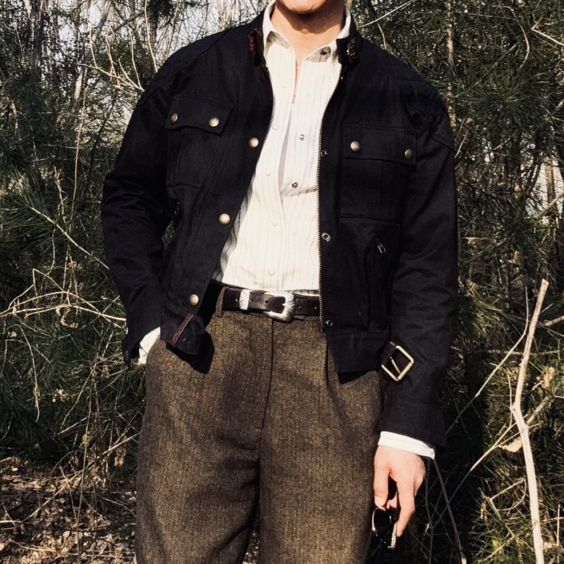 British Retro Stand-Up Collar Short Silhouette Waxed Motorcycle Jacket Men's Spring and Autumn Workwear Jacket Brooklands