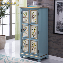 American Painted Multilayer Shoes Cabinet Standing Cabinet Mediterranean Style Solid Wood Shoes Cabinet Fields Garden Wind Lockers Storage Cabinet Entrance