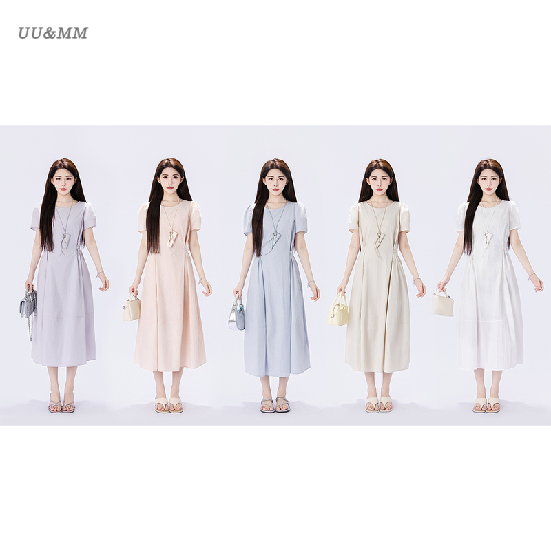 Bule Blue Planet Uumm Design-Inspired Elegant Waist-Cinching Dress for Women, Summer Long Dress That Flatters Pear-Shaped Body