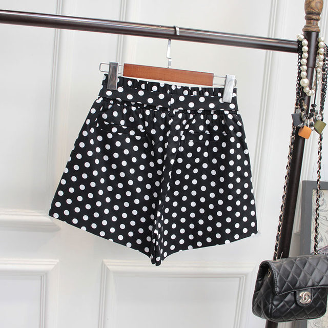 Polka dot flower bud plus sizes shorts for women 23 summer style Korean bow tie loose slimming high waist wide leg pants hot pants