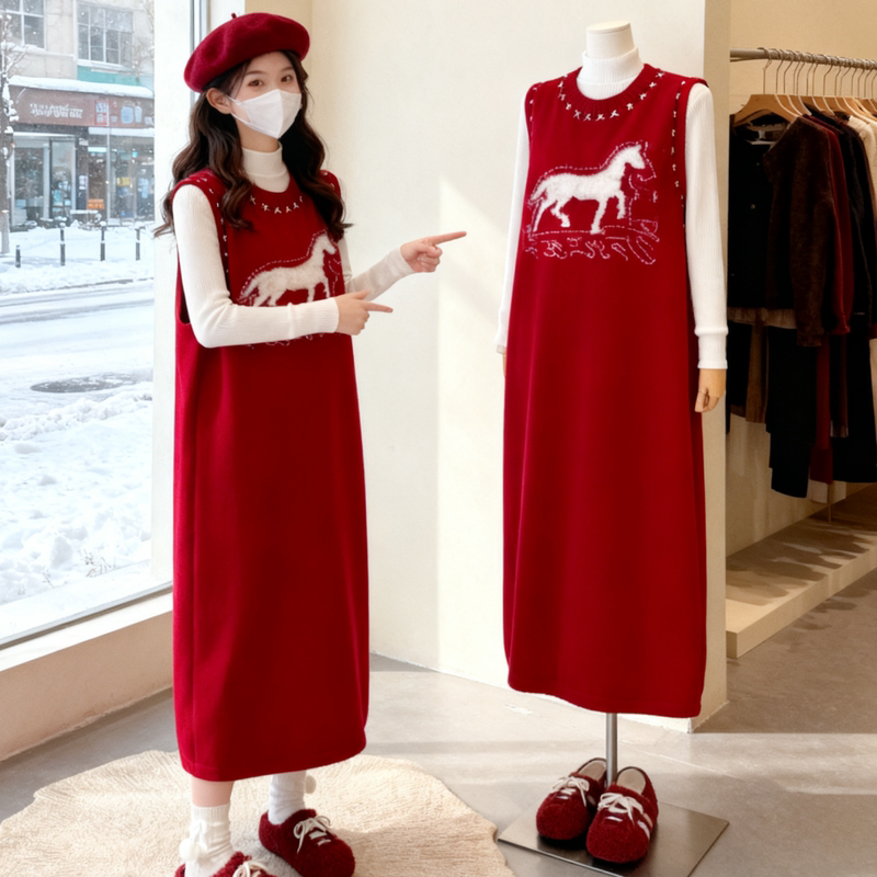 Autumn/Winter 2026 New Plus-Size Women's Clothing, Very Flattering for Slightly Chubby Figures, Stunning Red Christmas Two-Piece Set, Exquisite Knitted Dress Autumn/Winter 2026 New Plus-Size Women's Clothing, Very Flattering for Slightly Chubby Figures, Stunning Red Christmas Two-Piece Set, Exquisite Knitted Dress