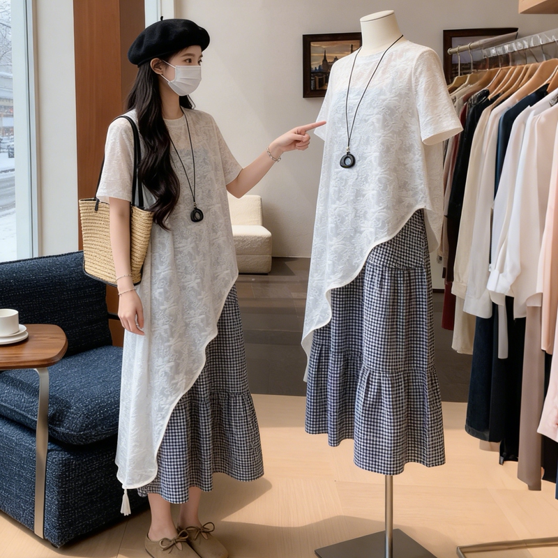 Summer 2026 New Plus-Size Women's Clothing Set for Chubby Girls, Korean Style Lazy Two-Piece Set, Slimming Dress Summer 2026 New Plus-Size Women's Clothing Set for Chubby Girls, Korean Style Lazy Two-Piece Set, Slimming Dress
