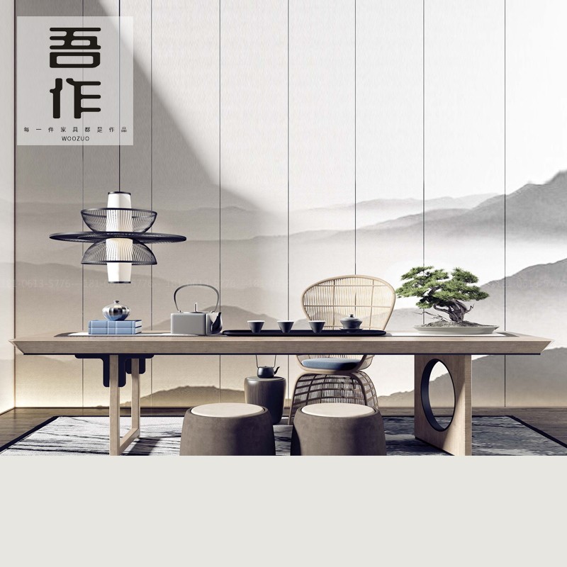 New Chinese style tea table and chairs modern minimalist log study kung fu tea table office business tea art furniture customization