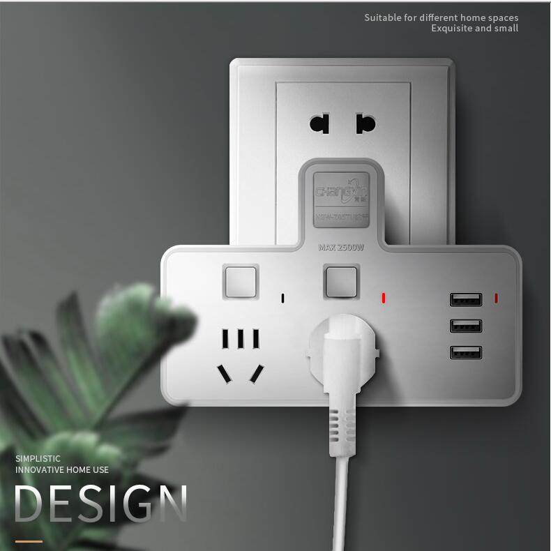 Evernew Socket Converter No Wire One-Turn Multi-Plug Power Jack Extension With Independent Switch USB Optional