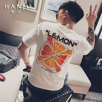 Summer short sleeve T-shirt men Korean version of self-cultivation social spirit guy fashion personality print half sleeve Net red handsome T-shirt