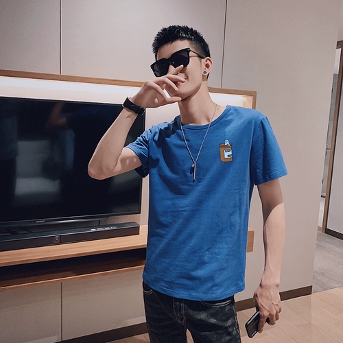 Летняя футболка с коротким рукавом, в корейском стиле, круглый воротник, популярно в интернете