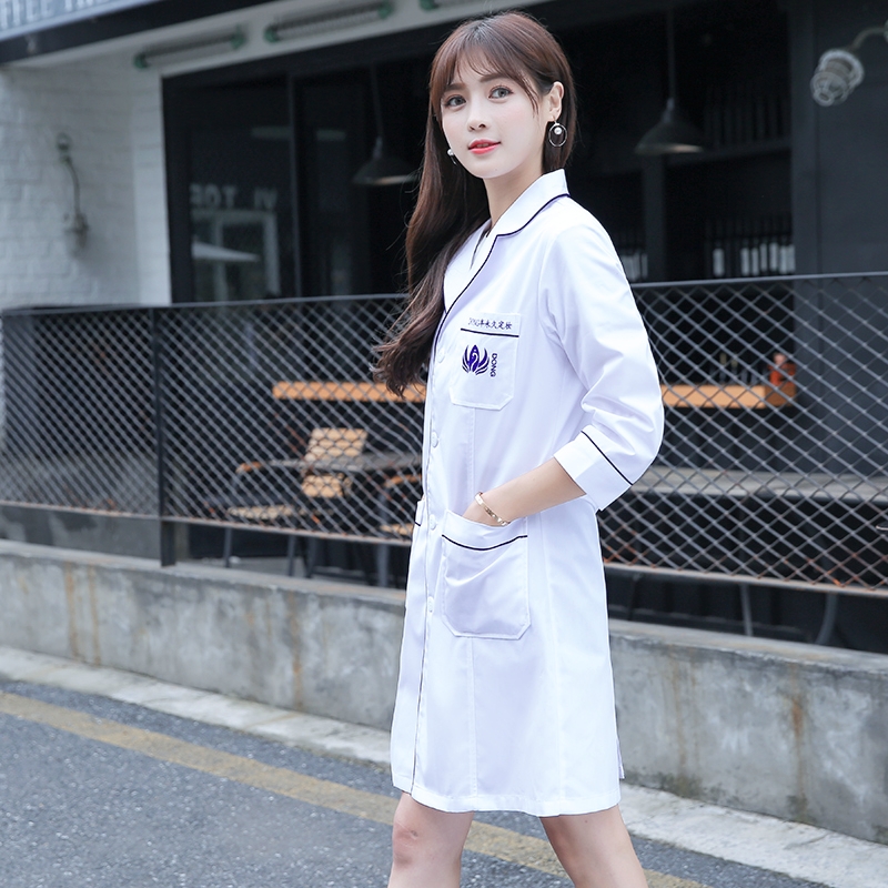 White coat of white coat short sleeve woman with long sleeve doctor wear beauty division embroidered beauty salon beauty salon health care skin management workwear-Taobao