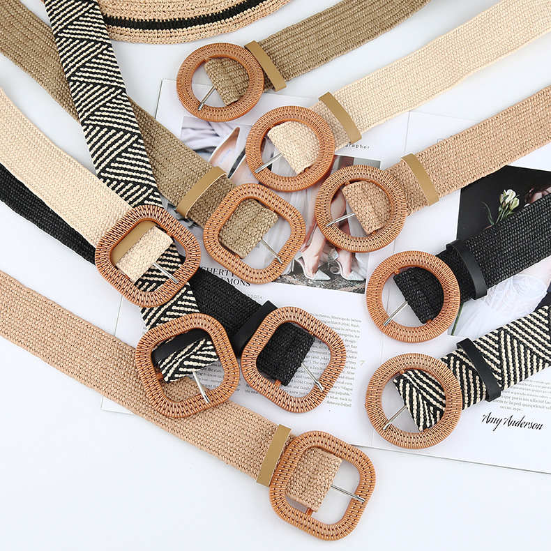 Braided Belt for Women, Korean Style Leather Belt, Cotton and Linen Style Decorative Dress, Vintage Pp Grass Round Square Buckle Long Dress Braided Belt for Women, Korean Style Leather Belt, Cotton and Linen Style Decorative Dress, Vintage Pp Grass Round Square Buckle Long Dress