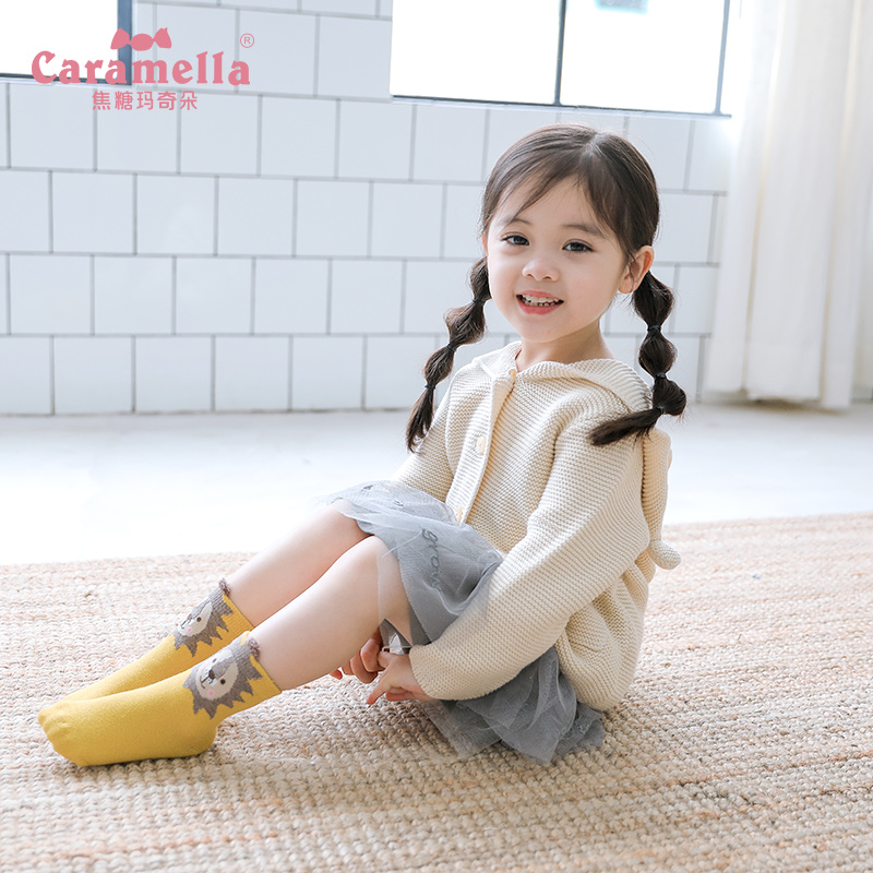 caramella儿童袜子纯棉宝宝袜秋冬加厚全棉袜男女童袜中筒婴儿袜