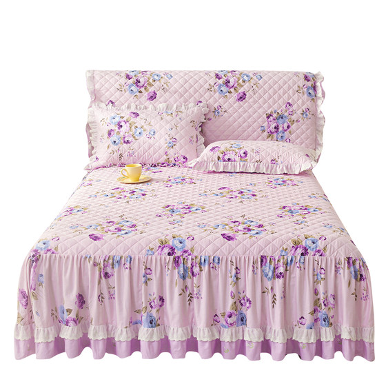 Princess style pure cotton bed cover quilted thickened bedspread bed skirt style bed head cover sheet piece pure cotton Simmons protective cover