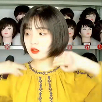 Full real hair wig womens fashion net red wave head short hair straight hair Full hand woven double handed needle free split light bangs