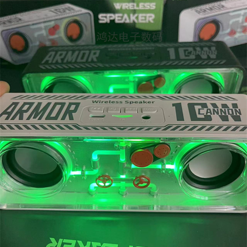 Foreign Trade Walmart Export Transparent Mech Dual-Speaker Tws Series Colorful Light Bluetooth Speaker Subwoofer Small Speaker