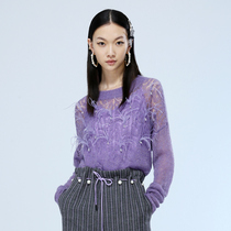 LE FAME lafham winter round neck feather decoration knit top LF9D12ZB01P133