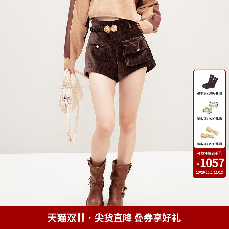 Lefame Spring and Autumn Metal Shell Button 3D Pocket High-Waisted Shorts Pants Lefame Spring and Autumn Metal Shell Button 3D Pocket High-Waisted Shorts Pants