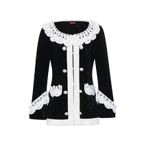 LE FAME LaFeim 2024 Spring retro Ancient Romantic workout black and white Coloured velvet pearl collar jacket