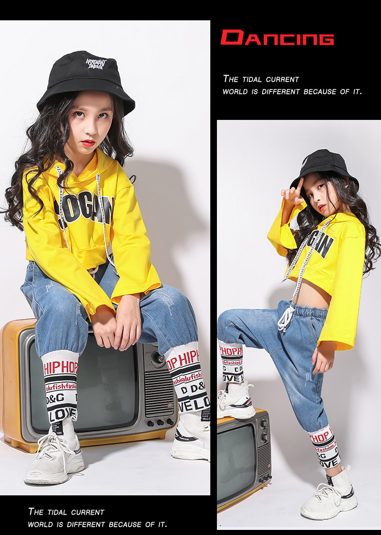 Girls Jazz Dance Set Trẻ em Nhiếp ảnh Hàn Quốc Hiển thị Cây trồng ngắn Ô dù Cô gái Trang phục Khiêu vũ Đường phố Nữ Thu trang phục biểu diễn zumba