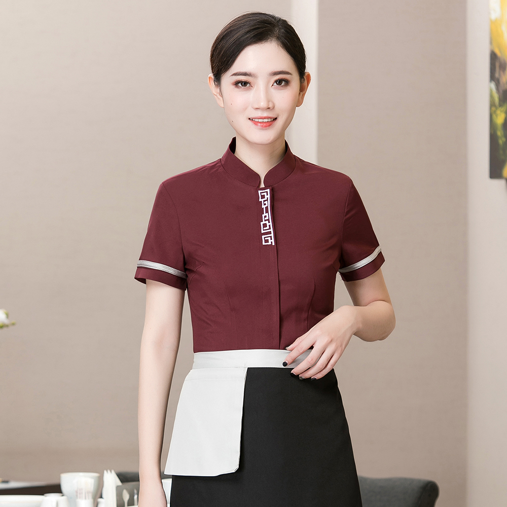 quần áo lẩu công việc cửa hàng waiter ngắn tay khách sạn nóng cửa hàng nồi sảnh bồi bàn ăn mặc quần áo mùa hè phòng trà Trung Quốc