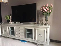 American art furniture Morrie impression TV cabinet American antique old solid wood carving metal foot TV cabinet