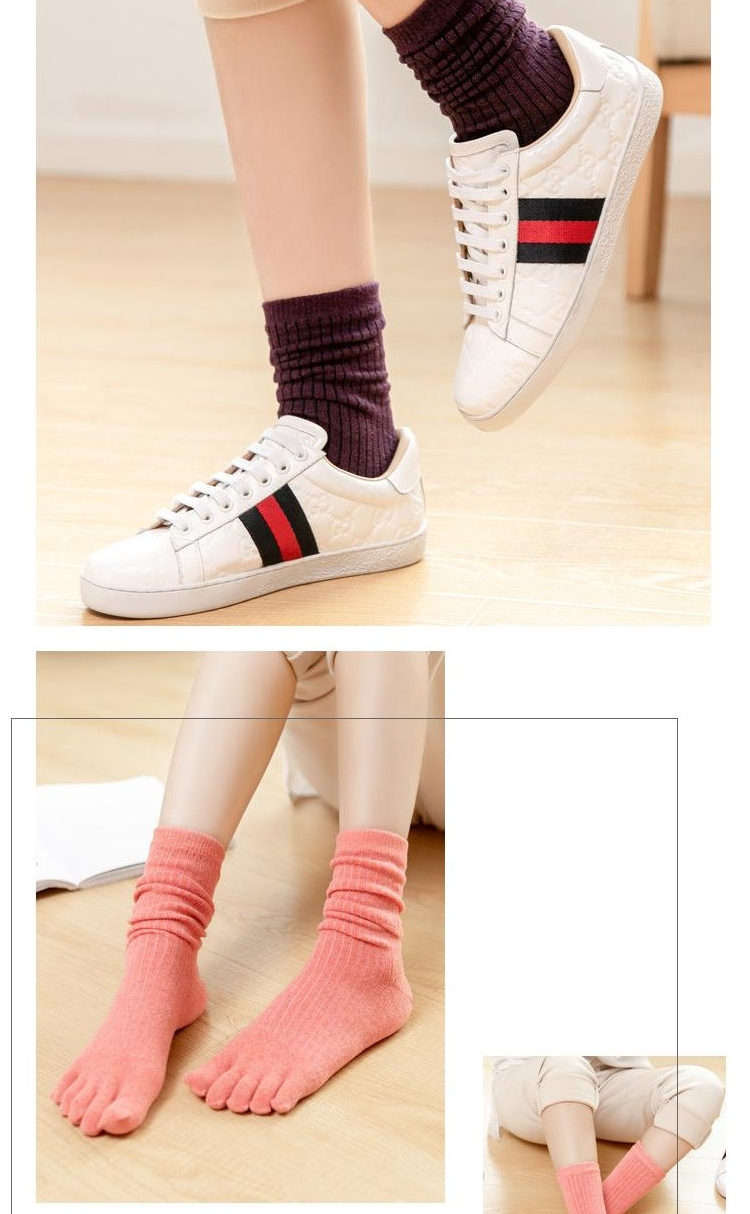 Blue Zixin len mùa thu và mùa đông len năm ngón tất nữ vớ dày cotton ấm trong ống kết hợp vớ rộng miệng mùa đông - Vớ bông tất cổ cao