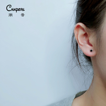 Small earrings 2020 New Tide 925 silver needle black Four Leaf Clover earlobe six star simple female earrings ear bone nail