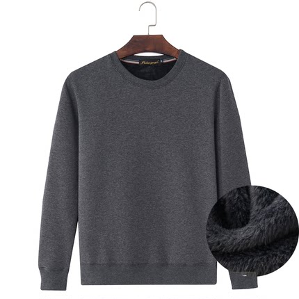 男冬圆领不倒绒纯棉长袖纯色加肥加大码套头保