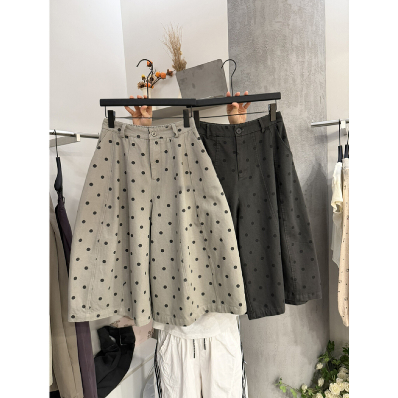 Vintage High-Waisted Polka Dot Wide-Leg Cropped Pants for Women 2026 Early Autumn Petite Loose Age-Reducing Casual Pants Vintage High-Waisted Polka Dot Wide-Leg Cropped Pants for Women 2026 Early Autumn Petite Loose Age-Reducing Casual Pants