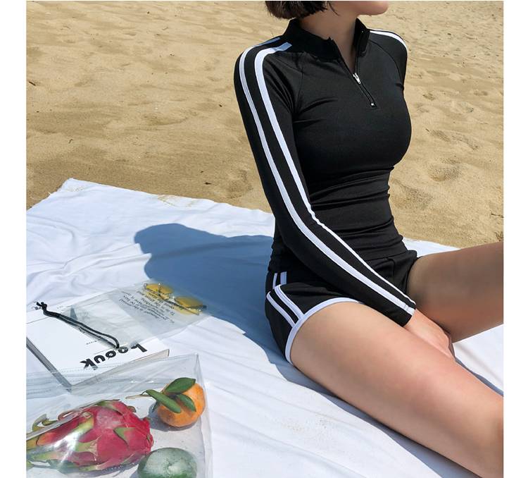 Lưới thép đen đen Tấm mỏng mỏng bảo thủ boyshort nữ chia áo tắm - Bộ đồ bơi hai mảnh áo bơi 2 mảnh