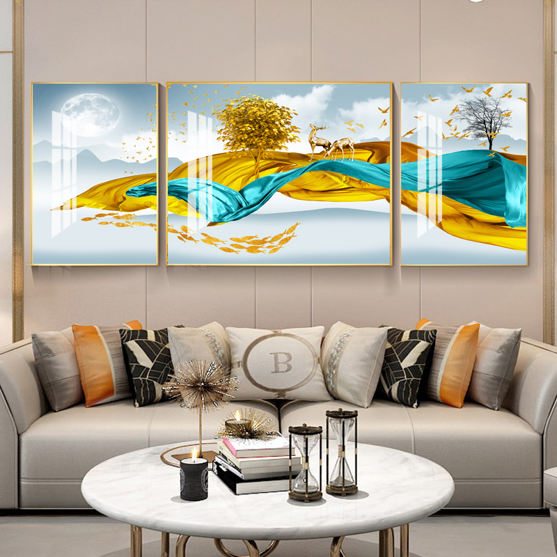 Living room sofa background wall decoration modern minimal restaurant fresco Nordic wind tricrystalline porcelain painting light luxury painting